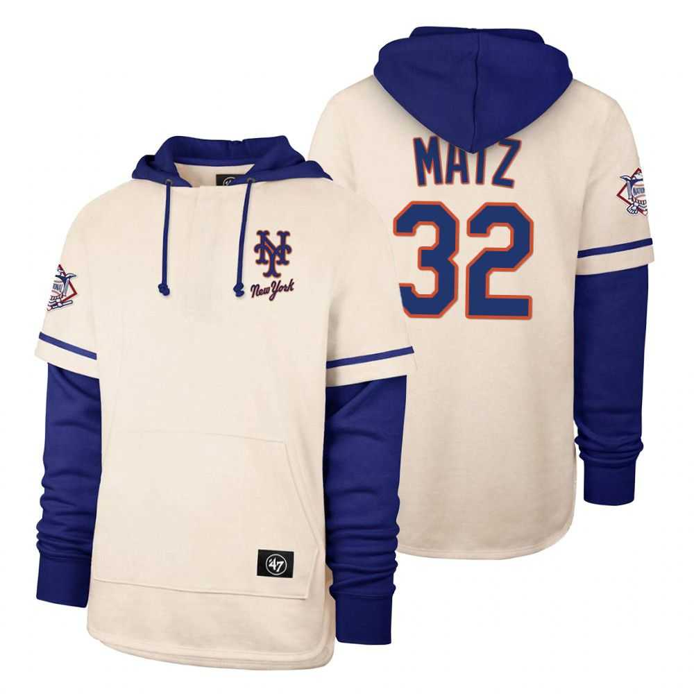 Men New York Mets 32 Matz Cream 2021 Pullover Hoodie MLB Jersey